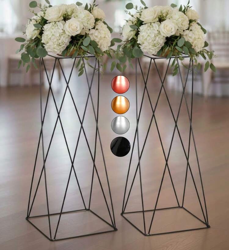 2 Porta arranjo Vaso Dourado Coluna Quadrado Armação Decoração de Festa Grande 40cm - dourado - Visão 5