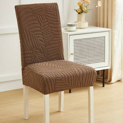 Bộ 1/4/6/8 vỏ bọc ghế màu kaki có thể tháo rời, chất liệu nhung mềm mại với họa tiết lá cây, co giãn tốt, phù hợp cho ghế phòng ăn, phòng khách và phòng ngủ.