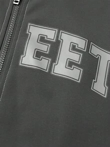 Voidago Áo khoác nỉ nam có khóa kéo, in chữ và có túi lớn, kiểu dáng cargo năng động, thích hợp cho mùa xuân thu, chất liệu nỉ cao cấp. - Màu xám đen - Xem 4