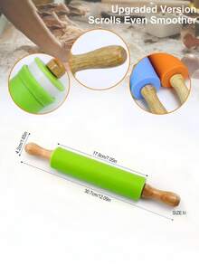 1pc Silicone Rolling Pin With Wooden Handle, Home Use Non-Stick Dough Roller, Dumpling Kneading Baking Tool, Kitchen Utensil - Green - View 16