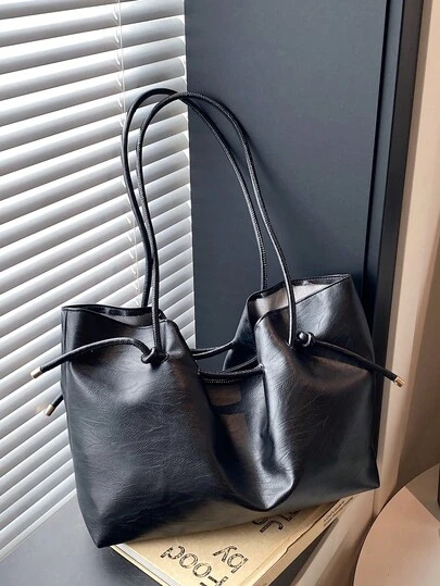 Retro Aesthetic Shoulder Bag Large Tote Bag, Luxury Soft Shoulder Bag With Adjustable Strap, Fashion Casual Handbag Suitable For Work/Travel/School