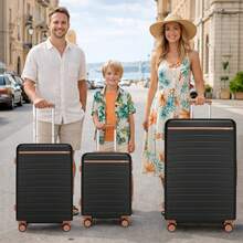 Suitcase Cabin Size Carry On 20 24 28 Inch 3 Piece Set Hard Shell Lightweight Spinner Wheels Combination Lock Telescopic Handle Travel Luggage - Black - View 9
