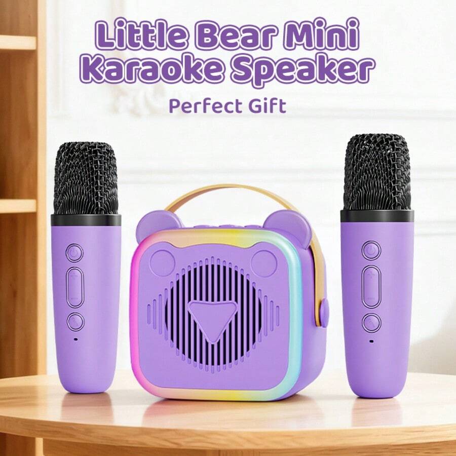 Portable Mini Karaoke Set, Made Of Silicone Material, With 5 Fun Voice-Changing Effects, Supports AAC Bluetooth Decoding And Recording Function, Cute Design, 6 Glass-Like Ambient Lights, Suitable For Parties, Birthday Gatherings And Other Occasions, Best Gift Choice. - Multicolor - View 1