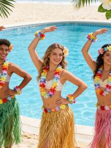 5件套夏威夷花环项链和草裙花卉装饰，夏威夷花环项链，热带夏威夷花卉主题派对礼品，芙蓉热带夏季泳池派对和夏威夷主题派对装饰，夏季装饰，派对装饰和用品，节日婚礼海滩生日装饰，夏威夷花环派对用品，主题派对装饰，生日，毕业典礼，婚礼（颜色随机） - 多色 - 查看 9
