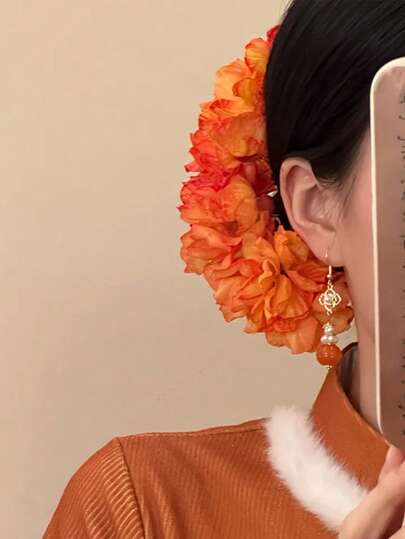 1pc Spring/Summer New Chinese Style Handmade Floral Hair Clip, Atmosphere Bun Hairpin, New Chinese Cheongsam Bun Flower, Daily/Travel/Photography Prop Hair Accessory, Headpiece, Hair Styling Pins