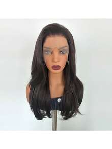 Chocolate Brown 13X4 Transparent Lace Front Wig For Women Natural Wave Synthetic Heat-Resistant Wig - Multicolor - View 2