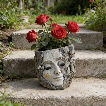Creative Face Tree Stump Planter, Artistic Home Decor Ornament, Succulent & Greenery Flower Pot