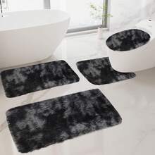 Bathroom Rug Mat Set 3/4/5 Piece, Mixed Color Bath Mat Set, Non-Slip Ultra Soft Carpet Mats, Water Absorbent With U-Shaped Toilet For Bathroom, Tub, Shower, Thick Bathroom Mat, Machine Washable Bath Mat For Bathroom Floor - Đen - Xem 5
