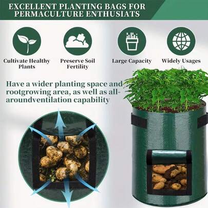 4 paquets de sacs de plantation de pommes de terre de jardin de 3 gallons, 7 gallons et 10 gallons avec couvercles et poignées, pots en tissu respirant, sacs de plantation de légumes robustes pour tomates, fruits, carottes, oignons, pommes de terre, fraises et autres légumes