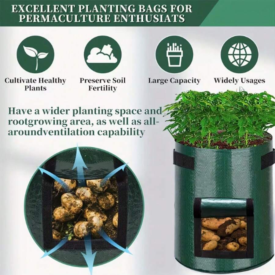 4 Packs 3-Gallon 7-Gallon 10-Gallon Garden Potato Planting Bags With Lids And Handles, Breathable Fabric Pots, Heavy-Duty Vegetable Planting Bags For Tomatoes, Fruits, Carrots, Onions, Potatoes, Strawberries, And Other Vegetables