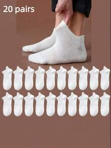 10/20 Pairs Men's White Low-Cut Mesh Socks, Breathable & Comfortable, With Arch Support, Suitable For Workout - White - View 8