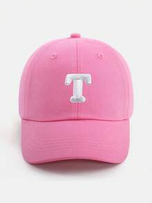 1pc Pink Letter Print Baseball Cap, Breathable & Comfortable For 1-5 Years Old Girls, Suitable For Spring/Summer Outdoor & Casual Wear, A-Z Letter Options - Dark Pink - View 12