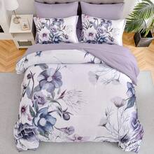 Floral Comforter Set King Size 7 Piece, Purple Flower Bed In A Bag, Elegant Floral Comforter With Sheet Set, Soft Microfiber Bedding Set For All Season (Purple, 104"X90") Home Decor Room Decor Bedroom Decor Bed Comforter Set Mothers Day Gift Wedding Decorations. - Purple2 - 查看 4