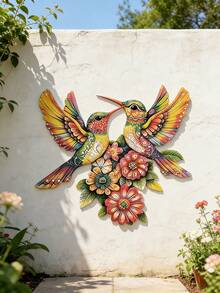 1件蜂鸟花卉金属墙饰，金属标牌，墙面艺术品，适用于家居、花园、房间、墙壁、户外、农舍、农场、花园、门廊、客厅、卧室、餐厅，可作墙面挂饰，亦可用作万圣节/感恩节/圣诞节装饰，是理想的礼物，鸟类装饰品 - 彩色 - 查看 12