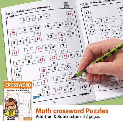 32 Pages A4 Size Math Crossword Puzzles, Focusing On Addition And Subtraction Within 20, Designed For Mental Arithmetic Practice, Educational Tool For Math Learning, And Fun Activity For Home And School