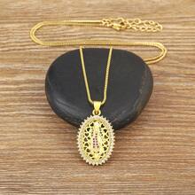 Mặt dây chuyền hình bầu dục kiểu retro đính đá Cubic Zirconia hình Đức Mẹ Đồng Trinh, thiết kế rỗng, phong cách tôn giáo, dành cho nữ. Phụ kiện trang sức. - Vàng - Xem 5