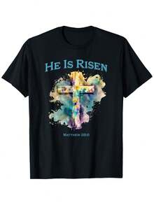 He Is Risen Jesus Christian Bible Quote Easter Good Friday T-Shirt - Black - View 1