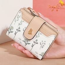 1 pieza Billetera pequeña de moda para mujer - Diseño floral, cierre a presión, ideal para tarjetas y monedas, billetera para mujer, esencial de viaje - Verde - Ver 11