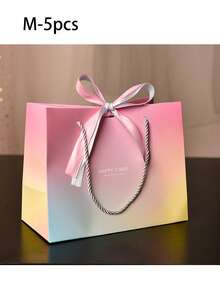 5 chiếc túi quà hoạt hình, túi có quai xách dùng để đựng quà tặng, quà lễ hội, đóng gói, gói quà, túi giấy. - Bánh Macaron - Xem 7