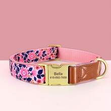 Customized Printed Webbing & PU Leather Dog Collar, Personalized Pet Collar, Anti-Lost Adjustable - Multicolor - View 20