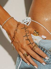 1pc Semi-Permanent Herbal Juice Magic Tattoo, Simple Heartbeat Line & Heart Design, 7-14 Days Waterproof Non-Reflective Tattoo Sticker For Wrist, Shoulder, Neck, Collarbone - Blue - View 4