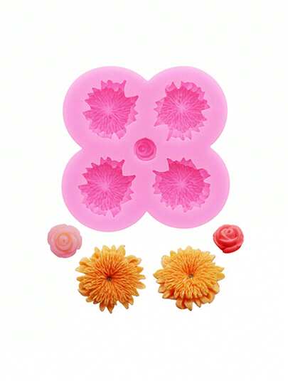 1pc Pink Liquid Silicone Material Sunflower & Chrysanthemum Silicone Mold, DIY Resin Jewelry Accessories Silicone Mold For Making Resin Jewelry Accessories, Hair Accessories, Hollow Out Clogs, Phone Cases And Other Decorative Accessories
