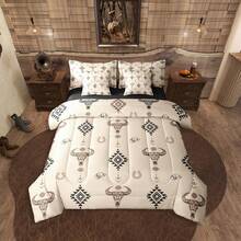 Erosebridal Cowboy Hat 7 Piece Bedding Set Bull Skull Comforter Set With Sheets Cowboy Hat Dot Western Bed In A Bag Horseshoe Geometric Boho Arrow For Men Women, For Room Decor For Birthday Present Housewarming - Beige Brown - View 1