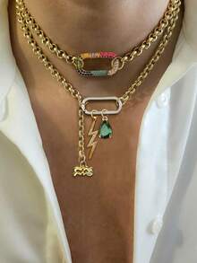 1件黄金十二生肖项链，钻石和祖母绿吊坠项链，时尚优雅多吊坠项链，独特奢华女士项链 - 金黃色 - 查看 1