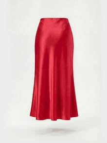 YROOE Women's Fashion All-Season Satin Elastic Waist Maxi Skirt Spring - Red - View 8