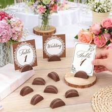 6pcs/12pcs Wooden Table Number Plates, Semi-Circle Wooden Place Cards, Suitable For Weddings, Restaurants, Birthday Parties And Other Occasions, Reusable Table Name Plates And Photo Label Menus (Brown) - View 2