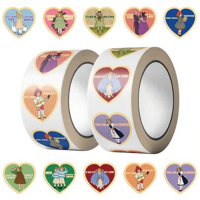 500pcs Retro Cartoon Characters Roll Stickers Art Picture Laptop Scrapbooking Cartoon Stationery PVC Decorative Guitar Dormitory