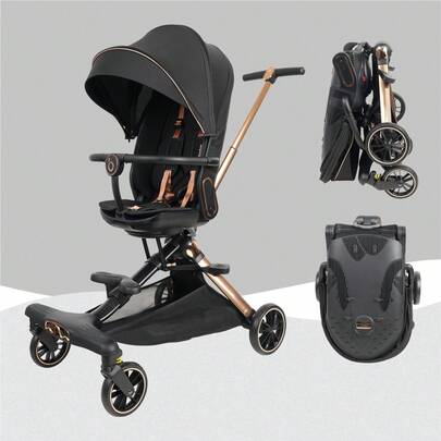 Luxury Foldable Baby Stroller With Parent Handle, Lightweight Toddler Pushchair, Reclining Seat & Large Storage Basket, One-Hand Fold Travel Stroller