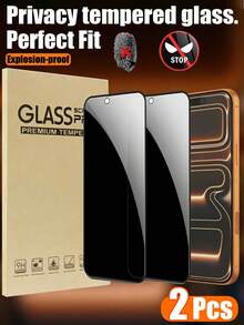 2pcs Privacy Screen Protector, Compatible With Apple 17/17Pro/17Promax/16 Promax,16,15 Pro Max, 15 Pro, 15 Plus, 15 Pro, 14 Pro Max, 14 Pro, 14 Plus, 13 Pro Max, 13, 12 , 11 Anti-Peeping Tempered Glass Protective Case, Anti-Scratch, Anti-Shock, Anti-Oil, Anti-Fingerprint Coating - Black - View 11