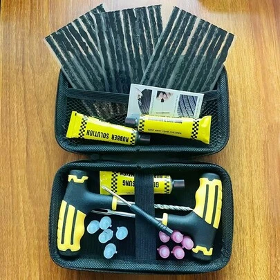 46/31件套重型轮胎修补工具包，通用型轮胎塞修补工具包，适用于轿车、摩托车和卡车，小巧便携，附带说明书，易于使用。