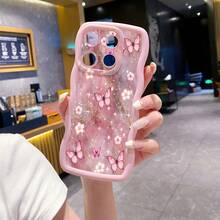 1个大理石纹蝴蝶图案防震手机壳，采用UV印刷工艺，适用于三星Galaxy/摩托罗拉/安卓机型 - 粉色 - 查看 2