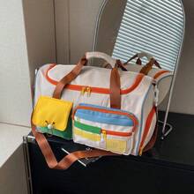 2026新款时尚撞色斜纹健身包，大容量旅行手提包，轻便易携，适合短途旅行、商务出行、旅游以及作为孕妇包使用。 - 彩色 - 查看 12