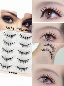 10片/套，浓密自然的假睫毛，纤长卷翘设计，适合初学者，可重复使用。 - 濃密款 - 查看 2