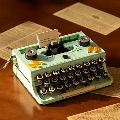 820 piezas Bloques de construcción de máquina de escribir vintage, bloques de máquina de escribir retro con teclado, decoración de escritorio de oficina, estructura de ABS, para adultos y coleccionistas, decoración de cumpleaños/oficina - regalo para coleccionistas