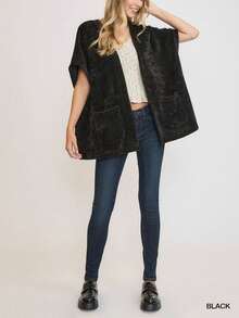 Women's Casual Cardigan Chic Open Front Textured Short Sleeve Black - 黑色 - 查看 2