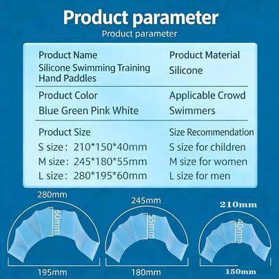 Aletas de silicona azules, paletas de mano para entrenamiento de natación estilo libre, opción ideal para hombres, mujeres y adultos