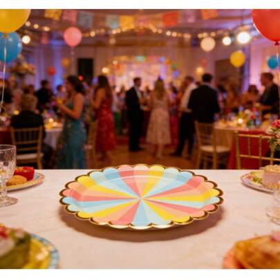 8pcs Rainbow Colorful Rim Disposable Party Plates