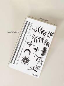 Herbal Juice Semi-Permanent Magic Tattoo Sticker, Simple Tattoo For Women, Cute Mini Style Fresh Natural Star Moon Branch Vine Pattern, 14-Day Waterproof Non-Reflective Tattoo Sticker, 1 Sheet - Blue - View 9