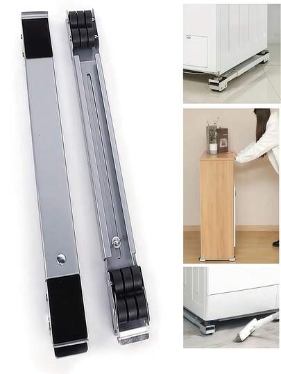 一套18英寸可调节不锈钢移动底座支架，带轮子、橡胶防滑垫，适用于冰箱、洗衣机、烘干机、洗碗机、床头柜，带可锁定脚轮