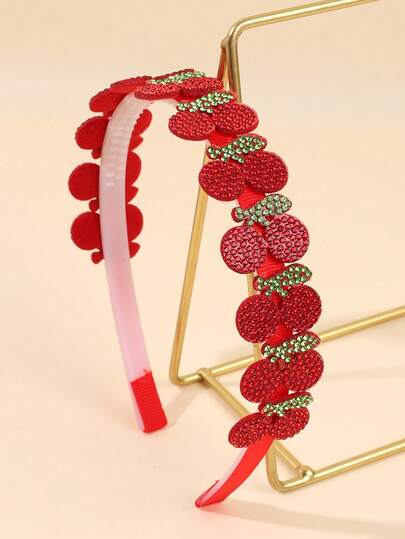 1pc Red Cherry Headband For Girls Sparkly Glitter Decor Hairband Delicate Hair Hoop Cute Spring Summer Headwear Gift Party Daily Festival Wedding Headdress Teens Hair Accessories