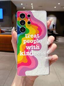1pc Fashionable Rainbow Ripple Letter Pattern Transparent Soft TPU Shockproof Anti-Scratch Anti-Fingerprint Protective Phone Case, Camera Lens Protection Compatible With Samsung, Nothing, Pixel, - Multicolor - View 5