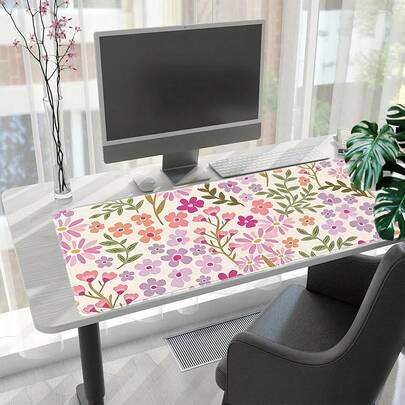 1 stuk roze extra grote gamingmuismat met bloemenprint, grote antislip bureaumat van rubber, waterdichte toetsenbordmat met bohemian bloemenprint, geschikt voor thuis, kantoor en gaming, cadeau voor bloemenliefhebbers