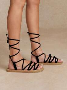 Tropiscape Sandali romani semplici e alla moda da donna, infradito estive con suola in iuta antiscivolo, per spiaggia e vacanze a Hawaii, con cinturini, stile Valentines Cottagecore, outfit estivo - nero - Visualizzare 3