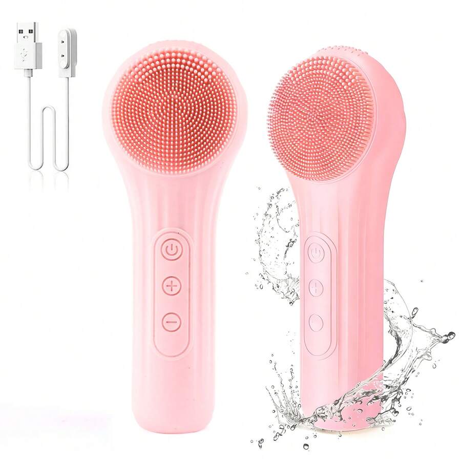 5 Modes Silicone Face Scrubber, Waterproof Face Scrubber Exfoliator For Men & Women, Rechargeable Electric Facial Cleansing Brush For Deep Cleansing, Exfoliating, Massage - 粉色 - 查看 1