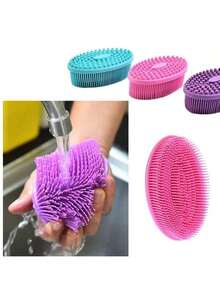 硅胶婴儿沐浴海绵，干式按摩浴巾，身体磨砂膏，硅胶身体磨砂刷，背部磨砂膏 - 彩色 - 查看 5