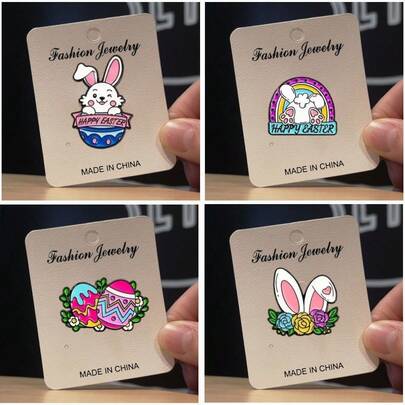 4枚可爱复活节兔子和彩色彩蛋花卉亚克力胸针，亚克力蛋形徽章包包配饰，背包别针，时尚简约优雅可爱趣味派对装饰，可用于帽子、衣服等，附带卡片